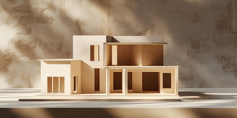 Modern Architectural Model of Minimalist House in Sunlight