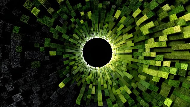 Geometric Circular Pattern of Green and Black Squares