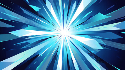 Dynamic Radiating Light Explosion A Captivating Abstract Design of Geometric Shapes and Vibrant Blue Tones Conveying Energy and Forward Movement