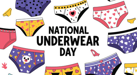 Vector art of a colorful illustration of various underwear designs for national underwear day, isolated on white background
