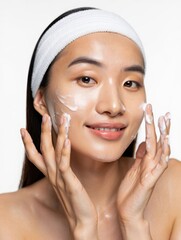 Radiant Woman Applying Facial Cleanser
