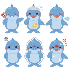 様々な状態のイルカのキャラクターイラストセット