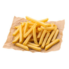 Pile of golden french fries isolated on transparent background