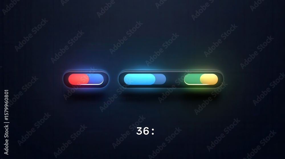 Poster three colorful glowing toggle buttons.