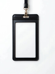 Blank black ID card holder with lanyard. Perfect for mockup, branding, or corporate identity designs.