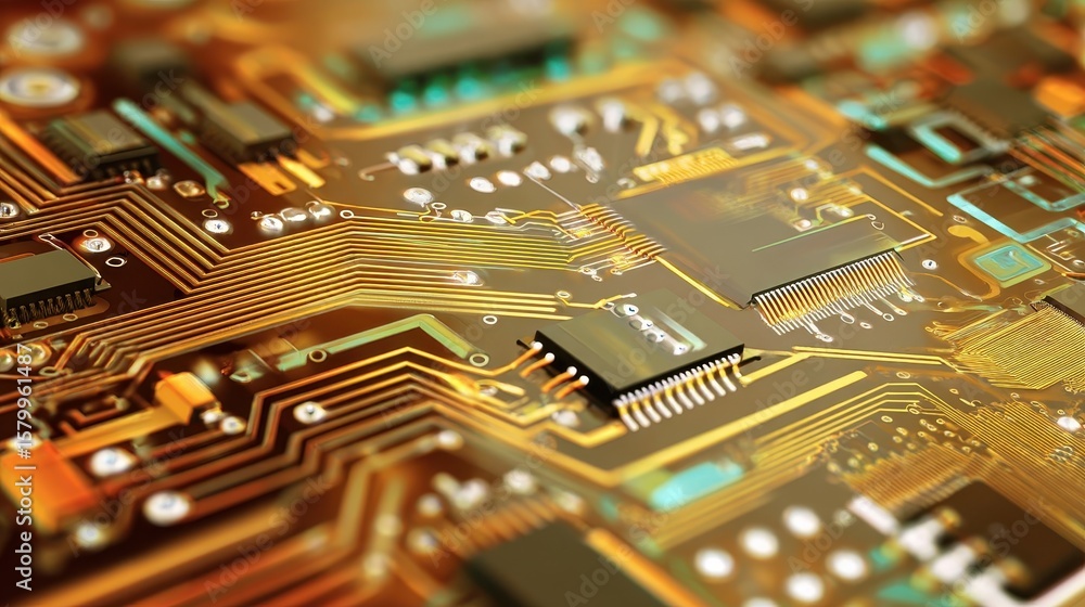 Poster close-up view of intricate circuit board pathways.