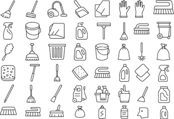 Obraz premium Collection of Cleaning Supplies, Household Chores, and Janitorial Service Icons