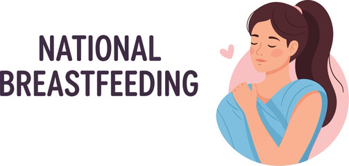 Obraz premium Vector art of a woman is breastfeeding her baby in support of national breastfeeding month on a white background