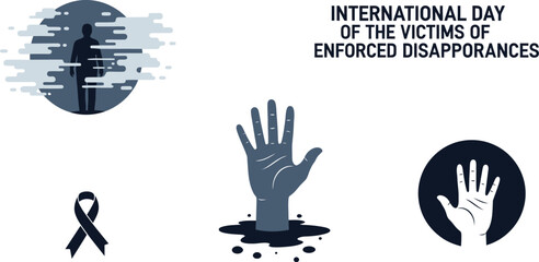 Vector art of a conceptual illustration for international day of the victims of enforced disappearances, symbolizing the search for missing persons and the fight for justice