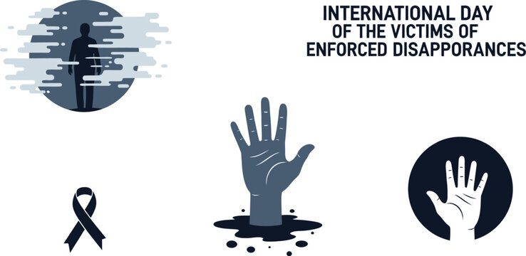 Vector art of a conceptual illustration for international day of the victims of enforced disappearances, symbolizing the search for missing persons and the fight for justice