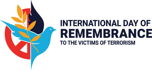 Vector art of a symbolic illustration commemorates the international day of remembrance for the victims of terrorism, featuring a dove with an olive branch