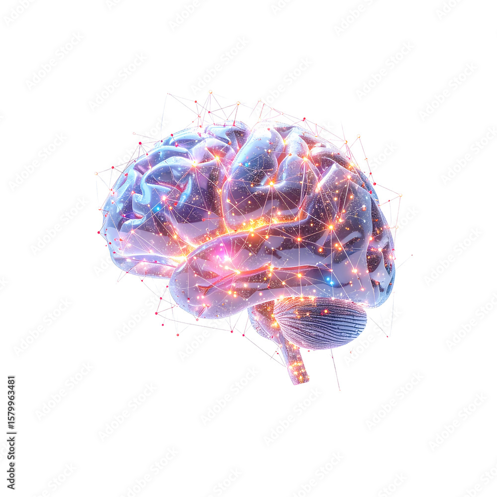 Poster abstract glowing human brain neural network design 3d on transparent background