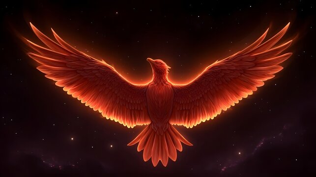 Majestic fiery phoenix soaring through the night sky