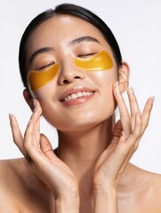 Refreshing Skincare with Eye Patches on Radiant Skin