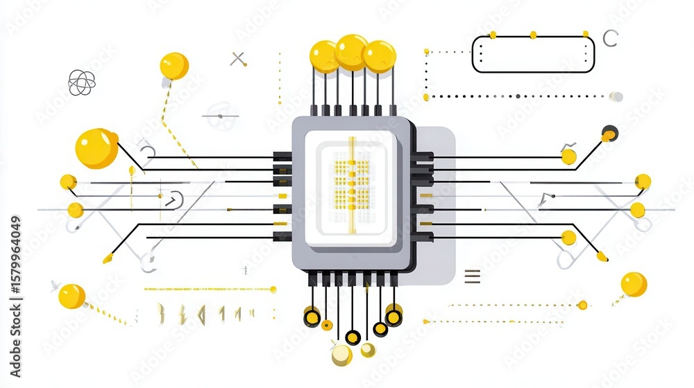 Aufkleber Abstract illustration of a computer processor with interconnected circuitry.