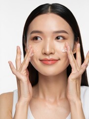 Young Woman Applying Skincare Gel on Face