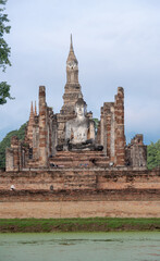 The most beautiful Viewpoint Historic temple of Sukhothai Historical Park, Thailand.