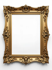 Elegant gold ornate picture frame isolated on white background. Perfect for adding a touch of classic style to your designs.