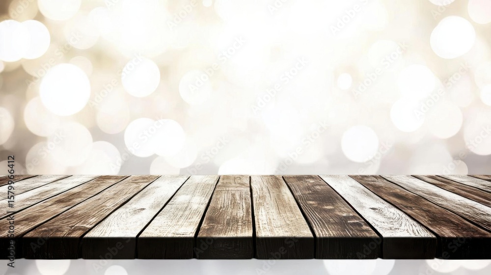 Poster wooden surface adds shimmering bokeh background, creating a calming atmosphere