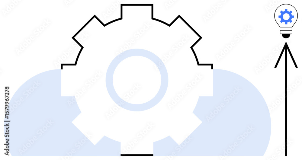 Poster gear mechanism with lightbulb on a tripod symbolizing innovation, automation, cloud computing, and c