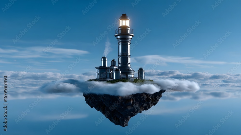 Poster floating lighthouse in the clouds