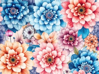 Delicate Watercolor Floral Pattern - Blue Pink Seamless Design