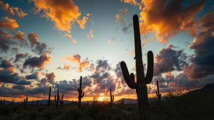Desert Sunset Serenity: Cacti and a Dreamy Sky