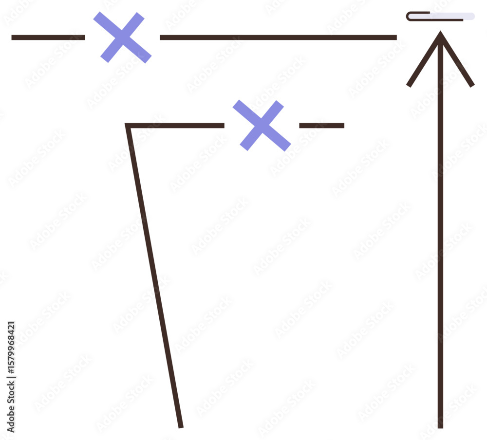 Poster arrows, two blue crosses, and intersecting lines forming an abstract diagram. ideal for navigation, 