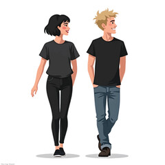 Obraz premium Black Silhouette Vector of Two Best Friends Walking Side by Side in Friendly Casual Pose on White Background Full Ultra HD