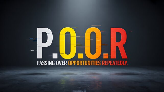 P.O.O.R acronym passing over opportunities repeatedly motivational quote on dark background
