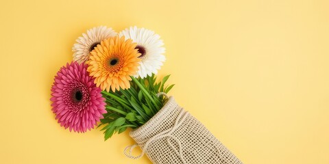 Eco-Friendly Gerberas Bouquet in Reusable Bag - Mother's Day Card