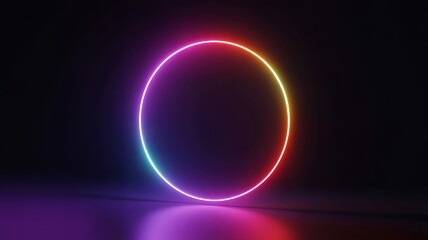 Obraz premium Vibrant circle radiates neon light in a modern abstract design backdrop.
