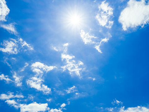 Dramatic view of clear blue sky and bright sun, Nature or organic environment, High resolution over 50MP