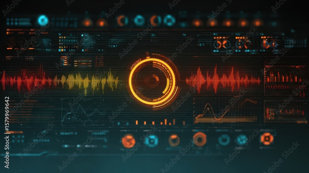 Aufkleber digital display with various data visualizations.