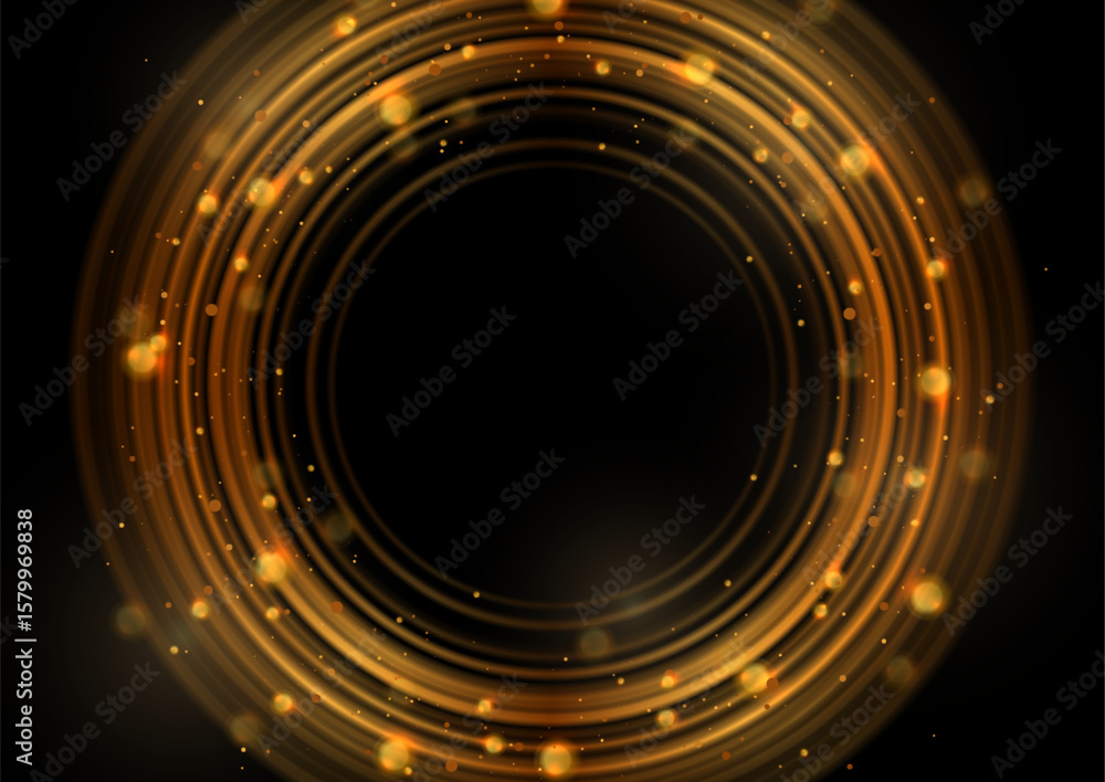 Poster golden luxury smooth circles and shiny bokeh particles abstract background. sparkling vector backgro