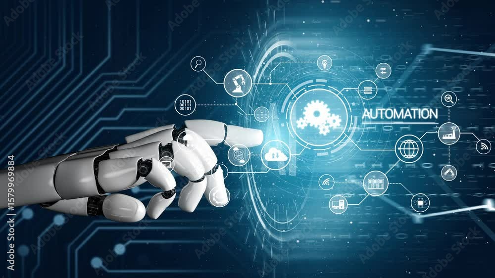 Poster modern automation drives workflow efficiency by connecting systems, people, and data. with intellige
