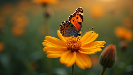 Obraz premium Butterfly on bright yellow flower