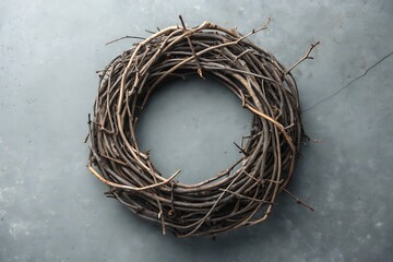 Fototapeta premium Rustic round twig wreath with organic gaps