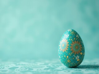 Elegant Teal Easter Egg with Delicate Floral Pattern