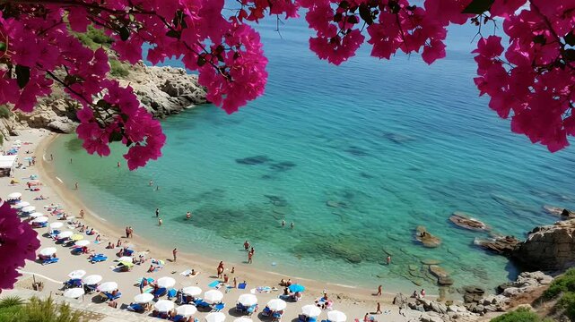 Floral framed beach view