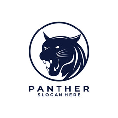 Panther head logo design vector template. circle panther line art logo design