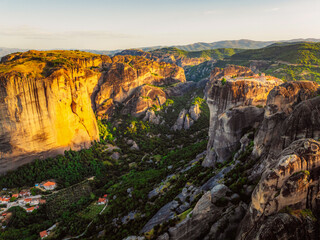 The monastery Meteora, aerial rocky monasteries complex in Greece near Kalabaka city. HMonastery of the Holy Trinity