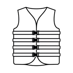 A simple black and white line drawing of a life vest