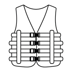 A simple black and white line drawing of a life vest