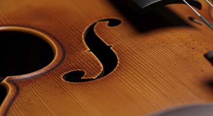 Closeup of a Classic Wooden Violin with FHole Detail.