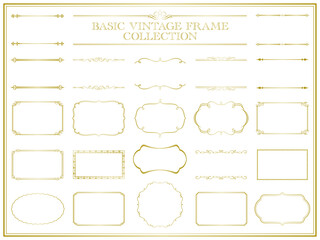 vintage frame set 6_gold／サンプルテキスト・背景無しで使いやすいゴールドのビンテージフレームセット6