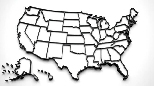 Map of United States of America showing different states. Animated usa contiguous lower 48 u.s. state map on an isolated chroma key background.