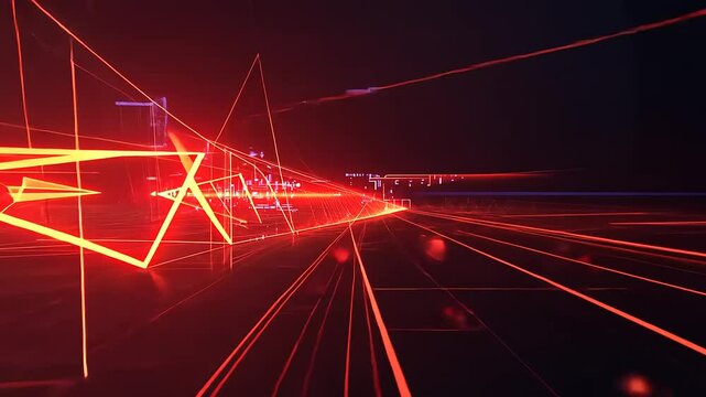 Abstract representation of vibrant red and blue light trails illustrating dynamic movement in a digital space