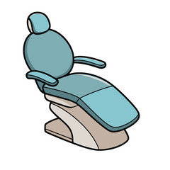 A sticker-style illustration of a dental chair in a minimalist art style