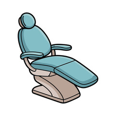 A sticker-style illustration of a dental chair in a minimalist art style